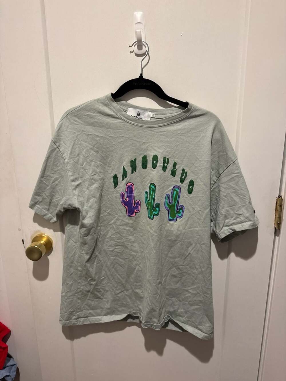 BANGOULUO Light Green 100% Cotton Cactus Graphic T-Shirt